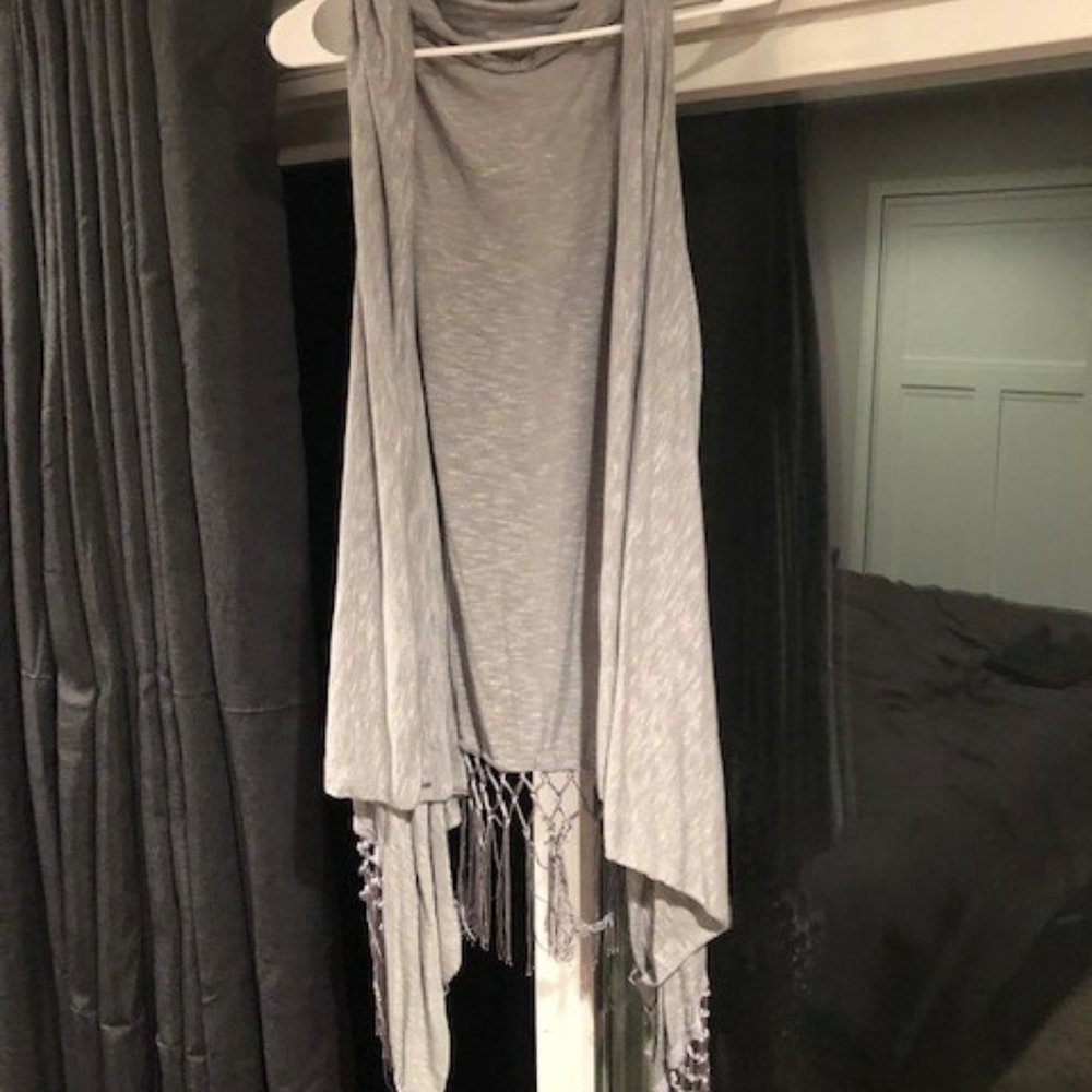 Grey fringe vest